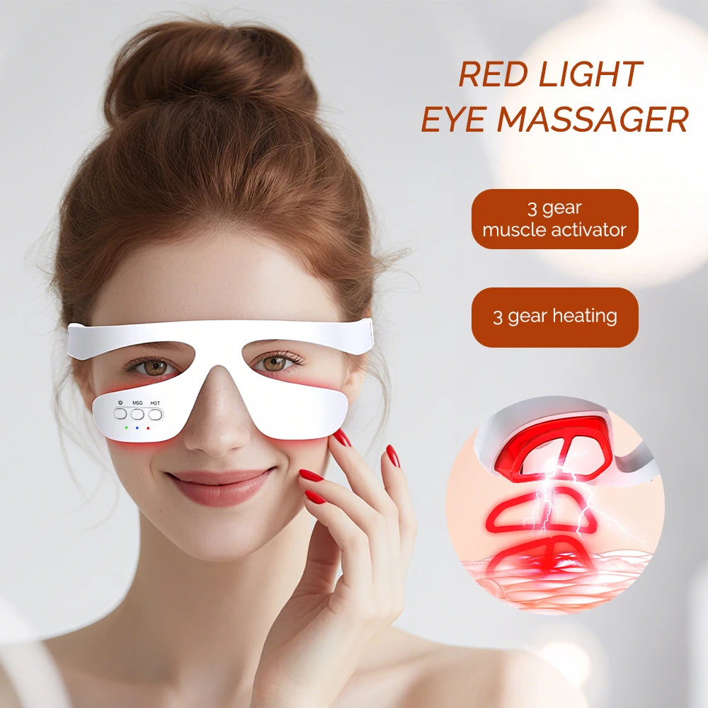 Red Light Eye Massager | 3-Gear Heat & Vibration, Wireless