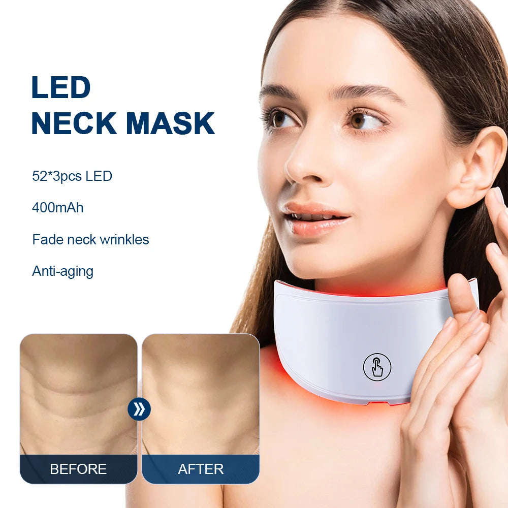 Neck LED Mask 7 Colors Photon Anti-Wrinkle Skin Brightening Neck Beauty Mask Skin Tightening Neck Wrinkle Remover Skin Care
