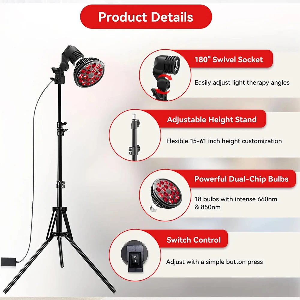 Red Light Therapy Lamp | 18 LED Bulb, Adjustable Tripod Stand