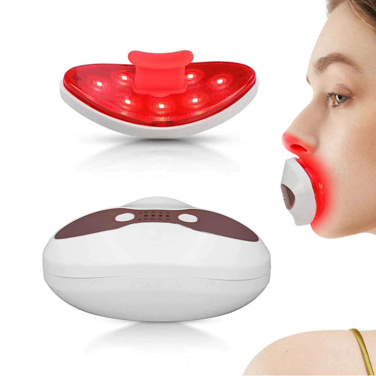 Red LED Light Lip & Eye Care Device | Heated 4-Mode Anti-Aging Tool