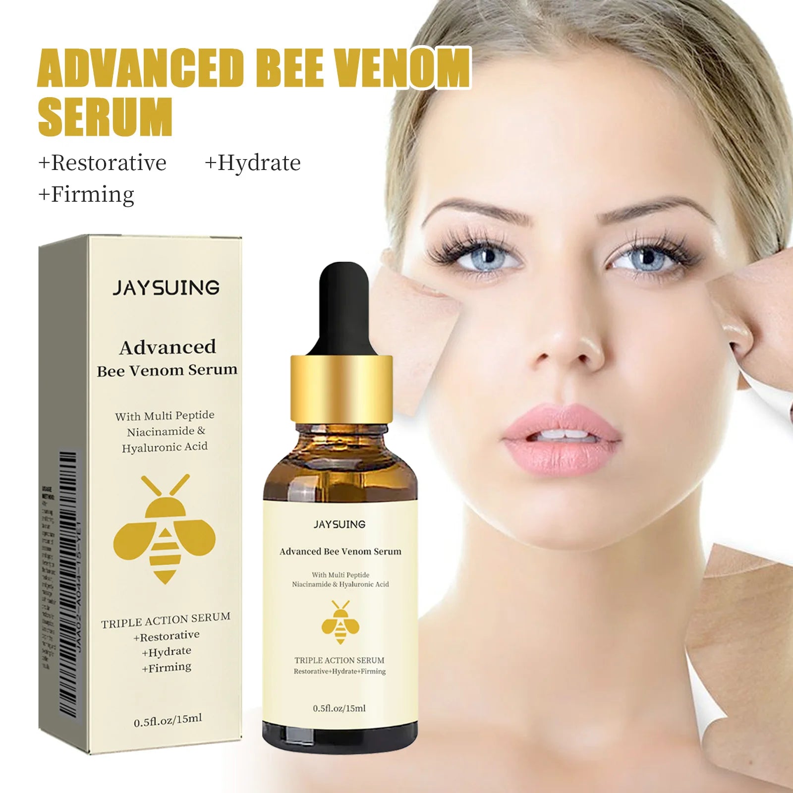Jaysuing Bee Venom Serum Tighten Lightens Fine Lines Repair Dullness Moisturizing Firming Facial Skin Essence Brightening Skin
