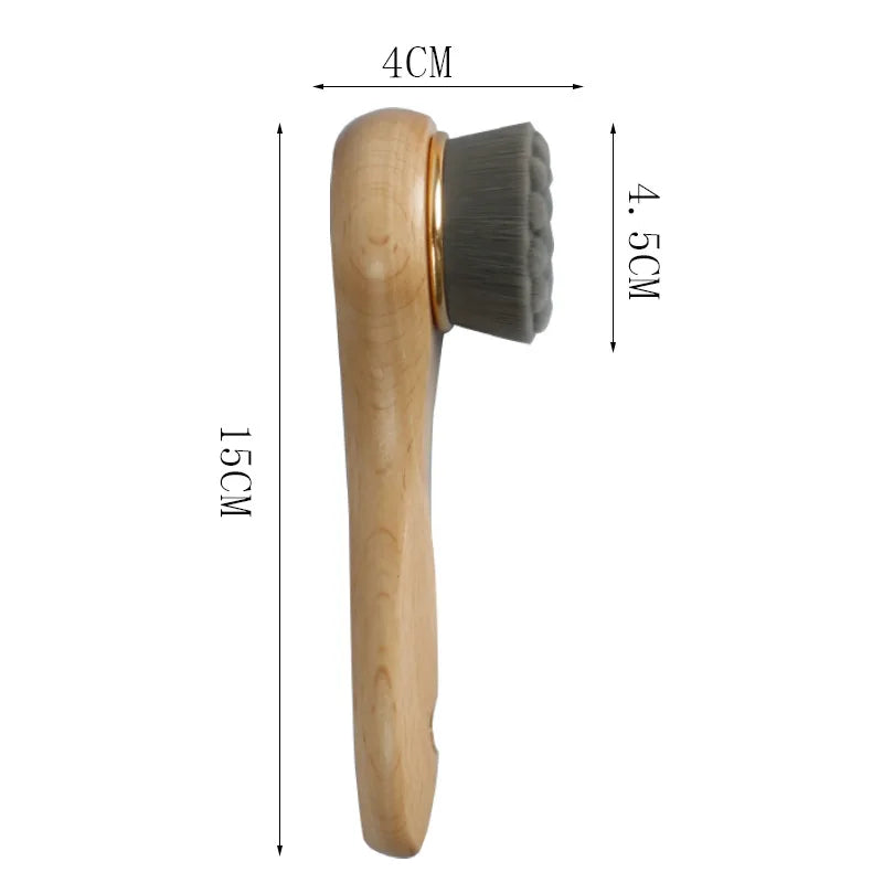 Wooden brush with bristle head and measurements on a white background