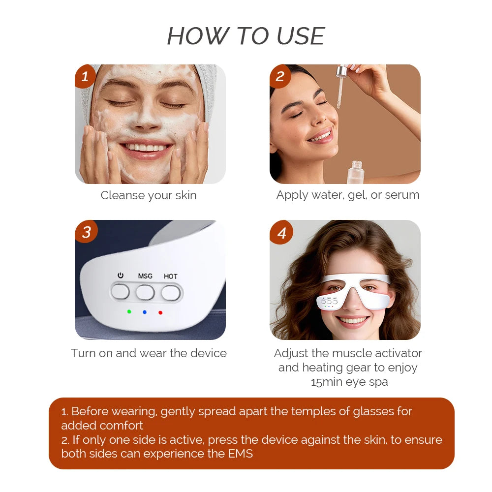 Red Light Eye Massager | 3-Gear Heat & Vibration, Wireless