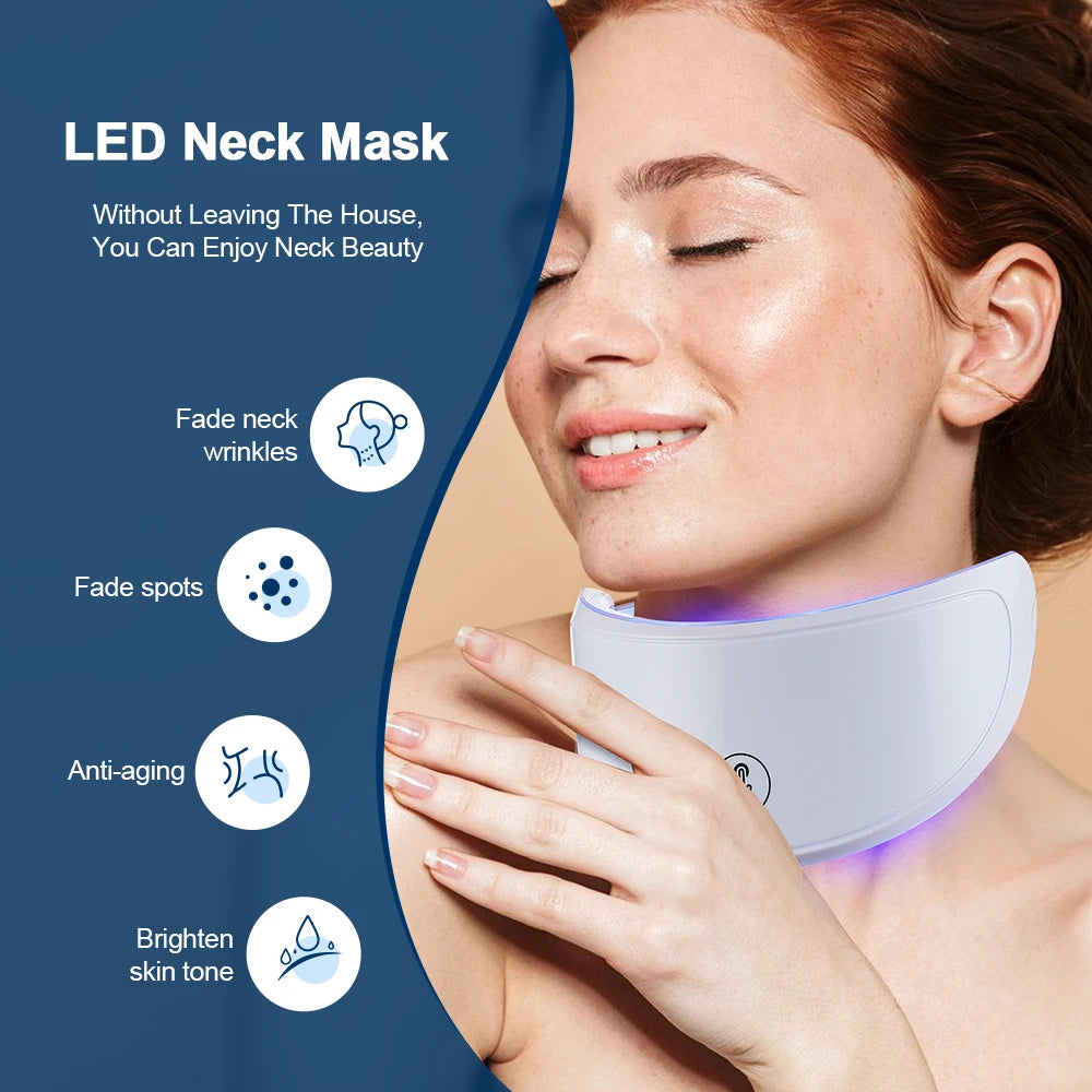 Neck LED Mask 7 Colors Photon Anti-Wrinkle Skin Brightening Neck Beauty Mask Skin Tightening Neck Wrinkle Remover Skin Care