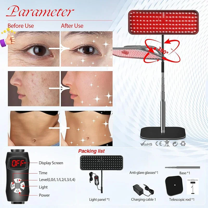 Red Light Therapy Panel | 126 LED Floor Stand, Adjustable Height & Angle